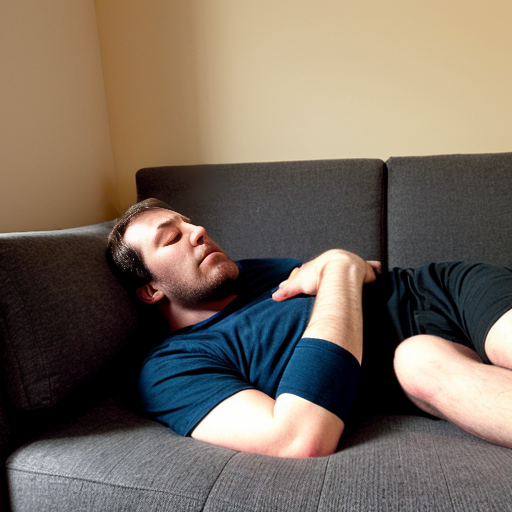 a big man sleeping on a small couch
