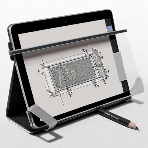 Hand-drawn industrial design pencil sketch of a foldable tablet and mobile stand with a sun-shade hood, similar to a previous concept sketch of a tablet screen shade stand. The design includes telescopic side frames that expand for tablet size and shrink for mobile size, sliding adjustable base plate, and a central adjustable clamp holder. Top UV-blocking screen shade flap and two foldable side flaps in accordion style, with a reflective inner surface for heat reduction. Detachable heat-shield pad behind the device. Adjustable triangular back support stand with hinge joints. Show multiple views on one page: perspective view, folded compact mode, fully expanded tablet mode, and an exploded parts view. Add arrows, handwritten annotations, and callouts. Clean white background, graphite pencil drawing, cross-hatching shading, product design sketchbook style, patent-style clarity mixed with industrial concept art, monochrome, soft shadows, realistic proportions.