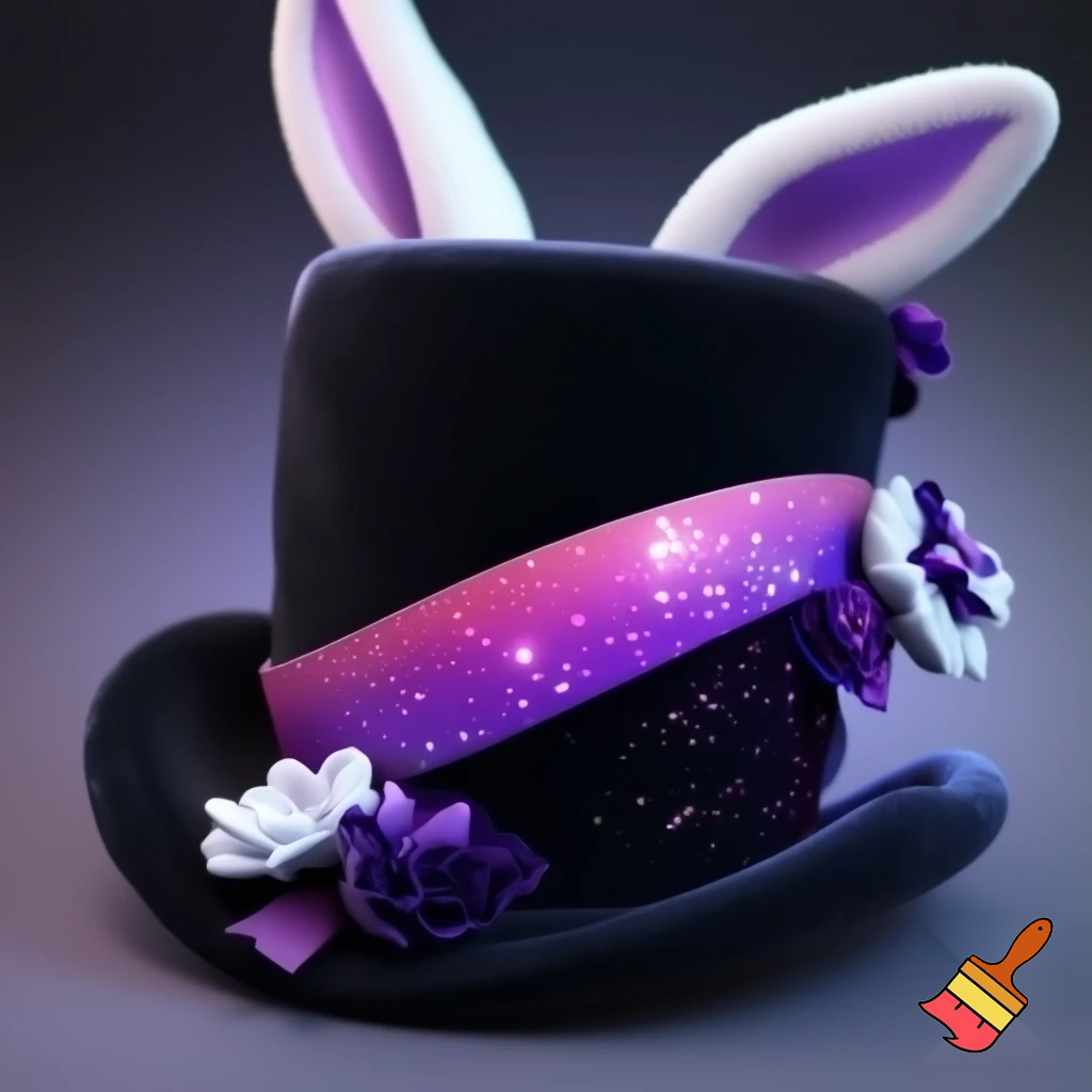 Black top hat with bunny ears velvet white and purple purple and white headband fabric and velvet glitter, purple and pink special present true special and delicate velvet white purple Easter bunny is bunny top hat velvet?