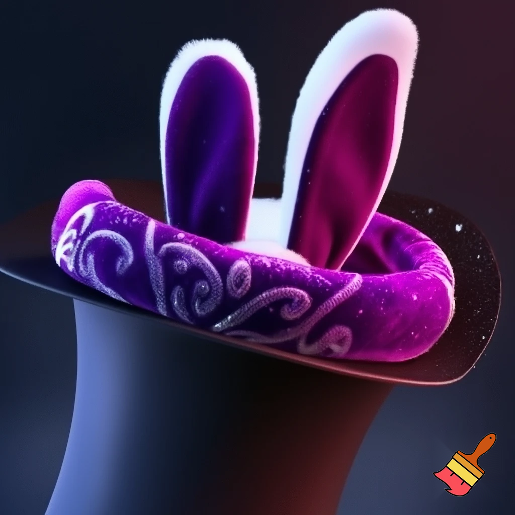 Black top hat with bunny ears velvet white and purple purple and white headband fabric and velvet glitter, purple and pink