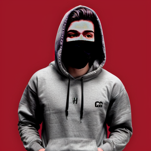 generate me a tall guy with a serious expression. The guy has white messy hair a gray hoodi e a black mask covering his mouth and inside the hoodie has a black shirt with long neck. He has the Hood lifted up and the h ands in the hoodi e' s pockets. The g uy i s 17
