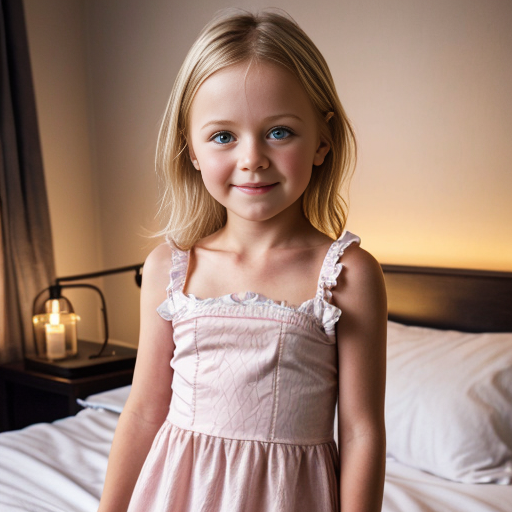 swedish blonde little girl  at night dress, very beautiful, on the bedroom