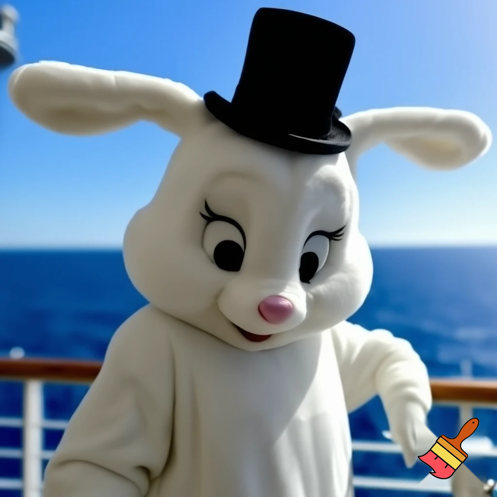 Easter bunny mascot Disneyland costume with the top hat Australia Disney cruise ship