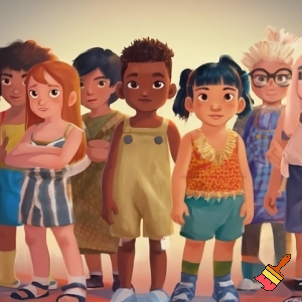 young kids from ethnic diverse backgrounds  side by side not holding hands

