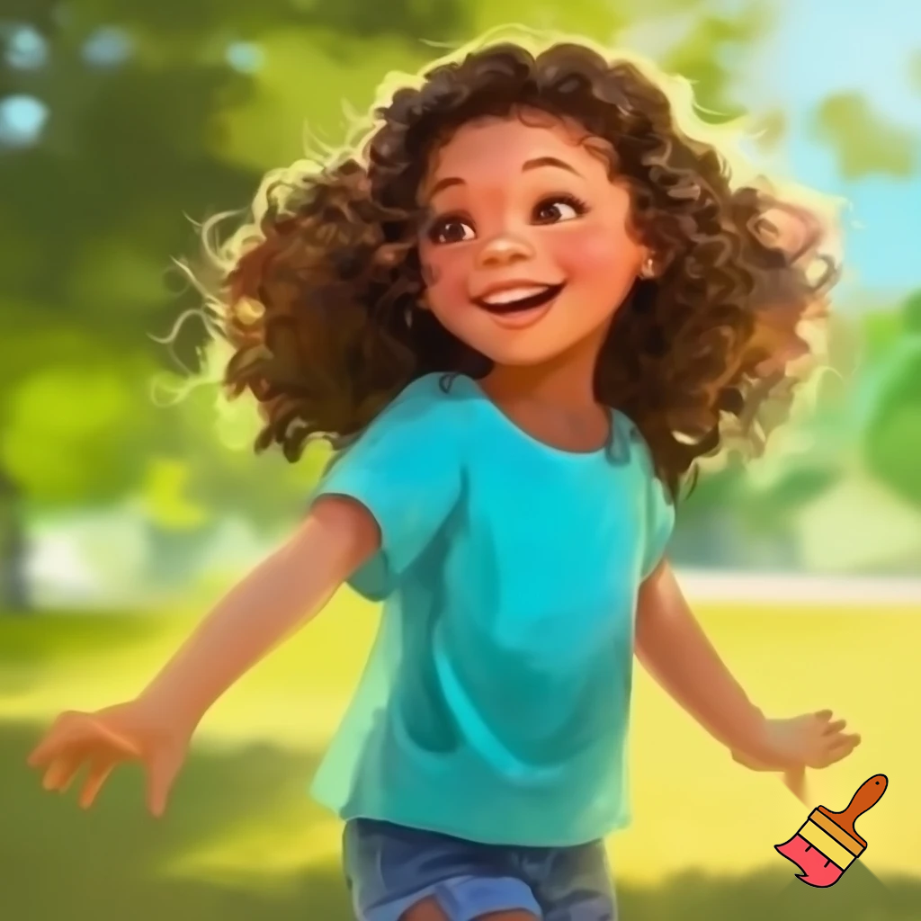 a girl which is overweight , age 8, curly hair and brown 