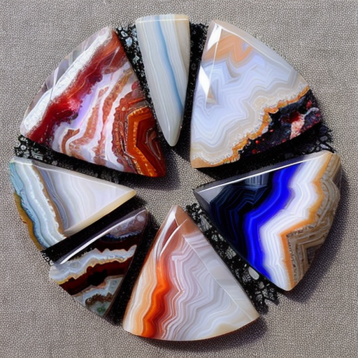 Een oever die vol ligt met crazy lace agaat, dalmatiër jaspis en speksteen 