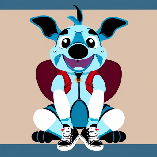 Stitch as a giant sitting down wearing his diaper and sneakers 