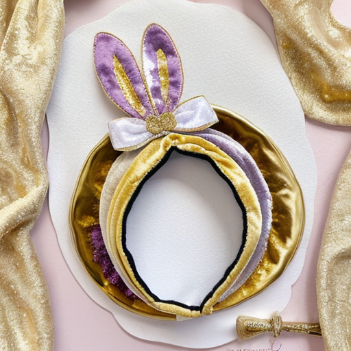 Easter bunny top hat headband, purple white with gold glitter fabric and velvet velvet gold special gold and delicate velvet and delicate and precious glitter, purple and white