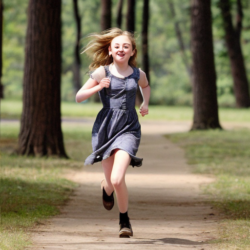 Dakota Fanning, young actress, her dress is torn, she is running through a wood