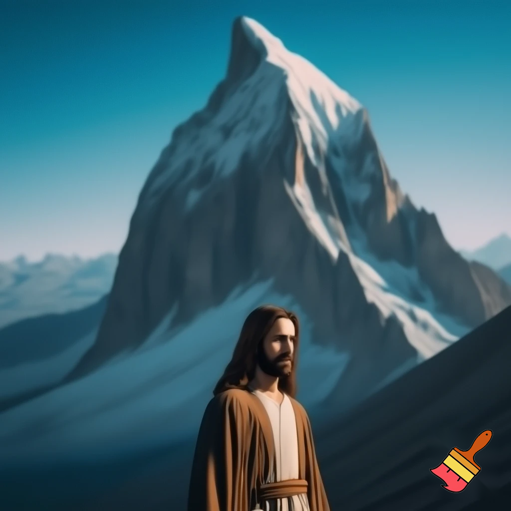 generami un'immagine che fonda gesù e una montagna