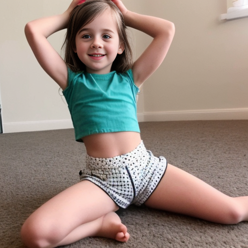 cute little girl in bootyshorts in a crop top doing the splits
