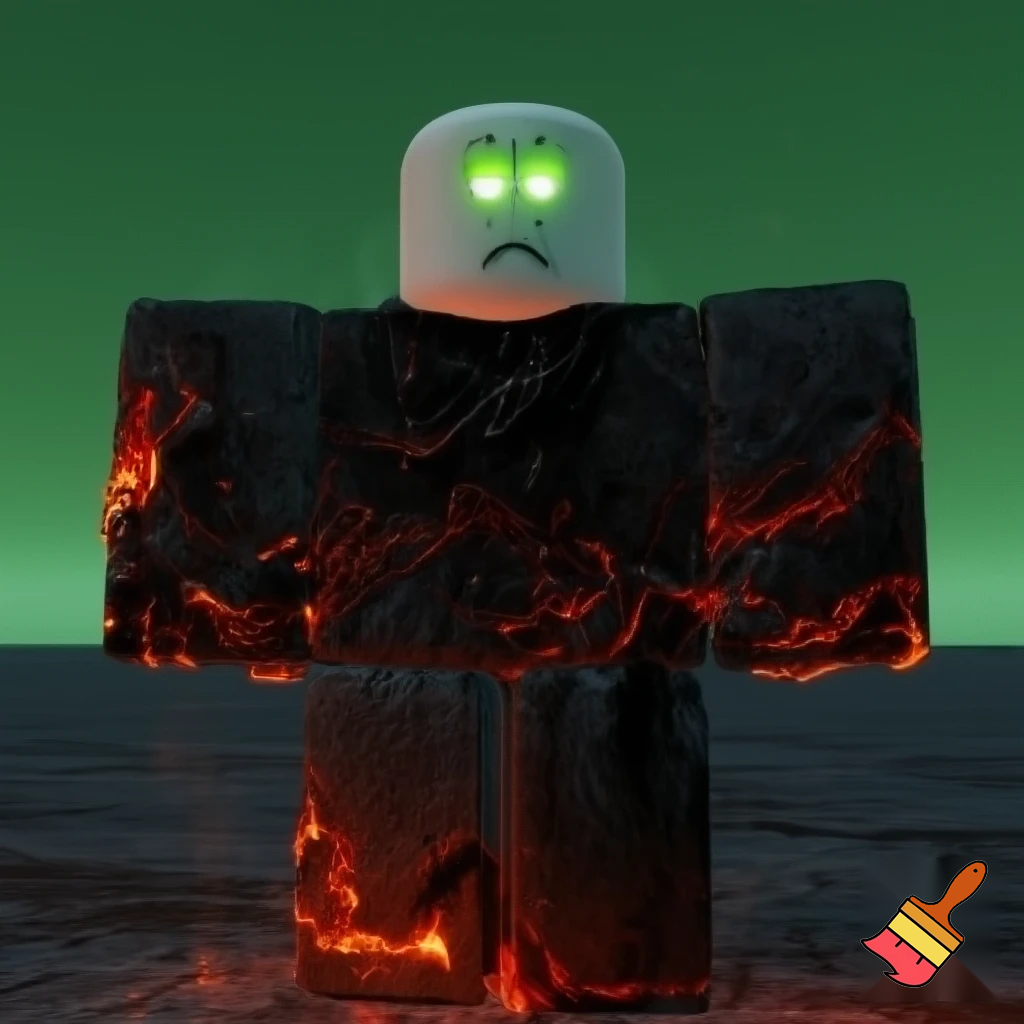 Roblox guy with burned body and white face have green scary face