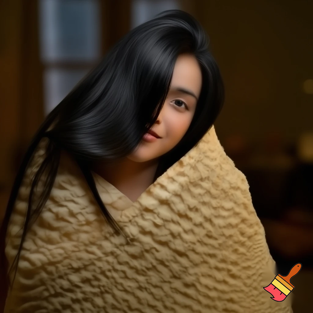 hot girl trapped in a blanket burrito and wrapped in her long hair