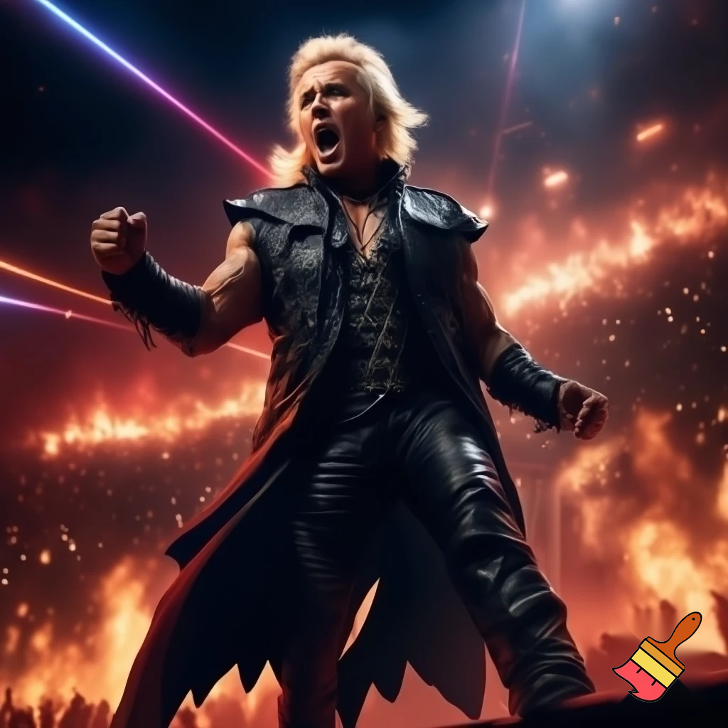 Donald Trump dressed like a rock metal singer