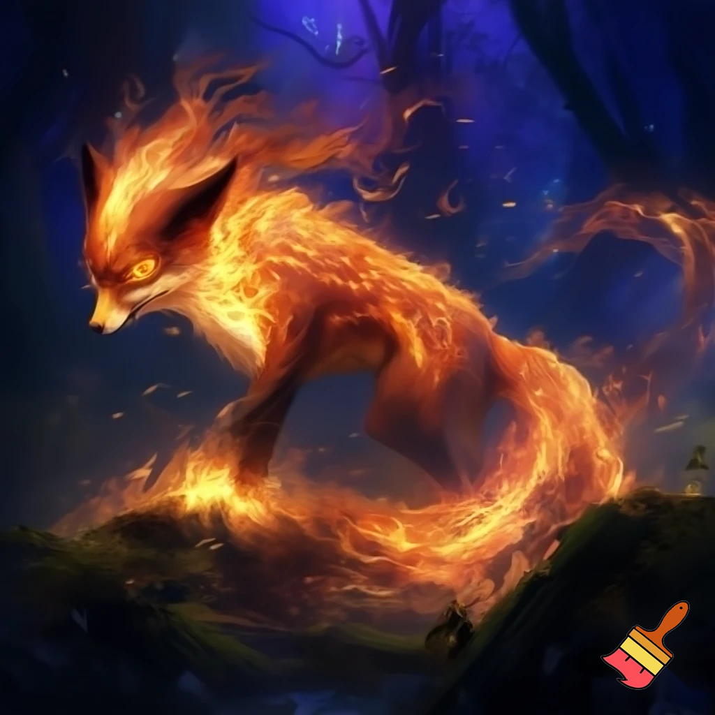 fantasy fox made out of fire