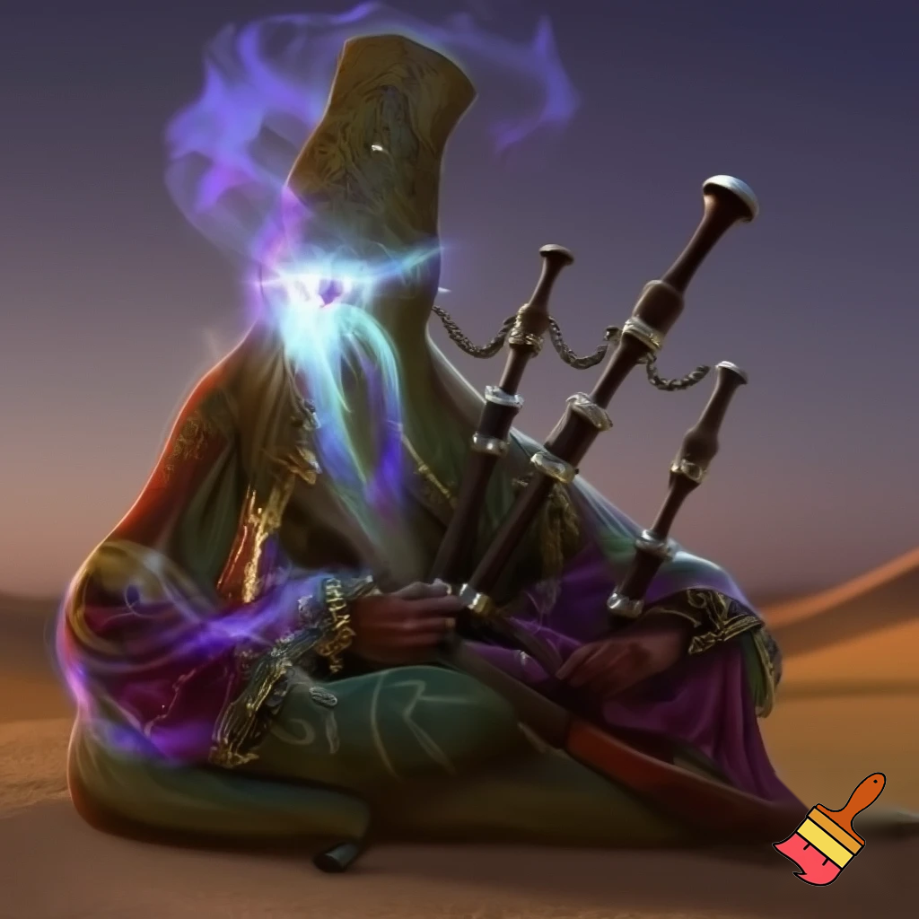middle eastern djinn coming from bagpipes