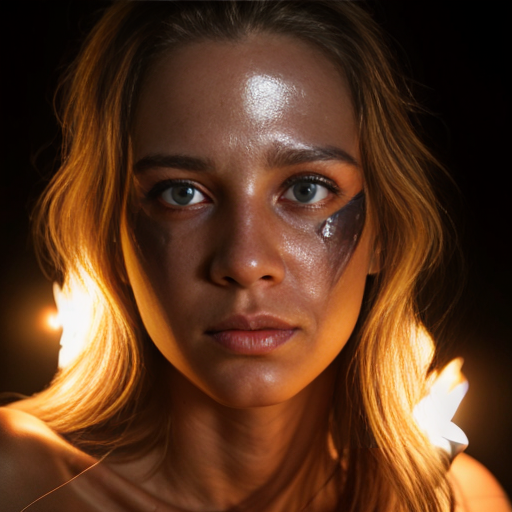 Woman's face illuminated by firelight