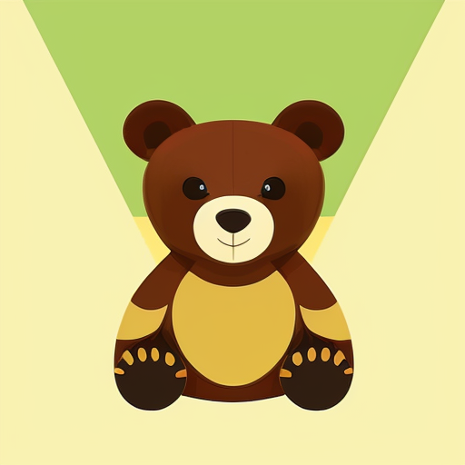 Cartoon bear; bold,, 2D, and thick-lined cartoon style characterized by geometric character designs