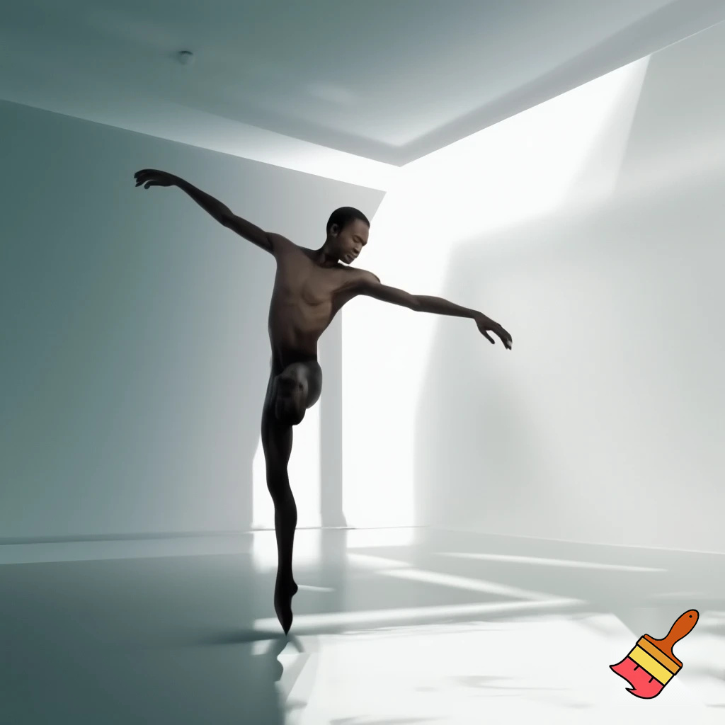 emaciated man doing ballet in a brightly lit room