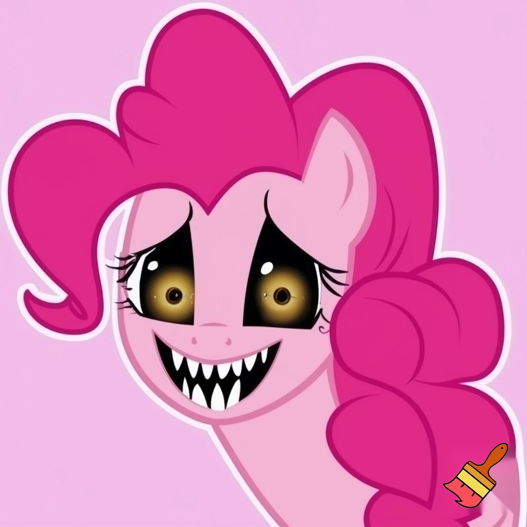 A pinkie pie with a smile teeth creepy eyes nightmare