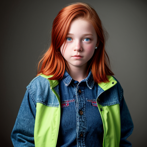 a girl named bailey with red hair a green jacket who is 13 years old with hazel eyes and blue jeans
